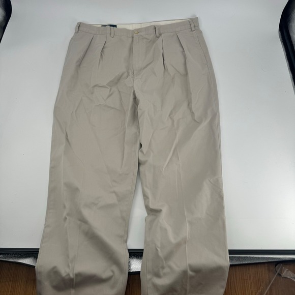 Polo by Ralph Lauren Mens Andrew Pant Big Size 44B-34 Beige Pleated Cotton - Picture 1 of 6